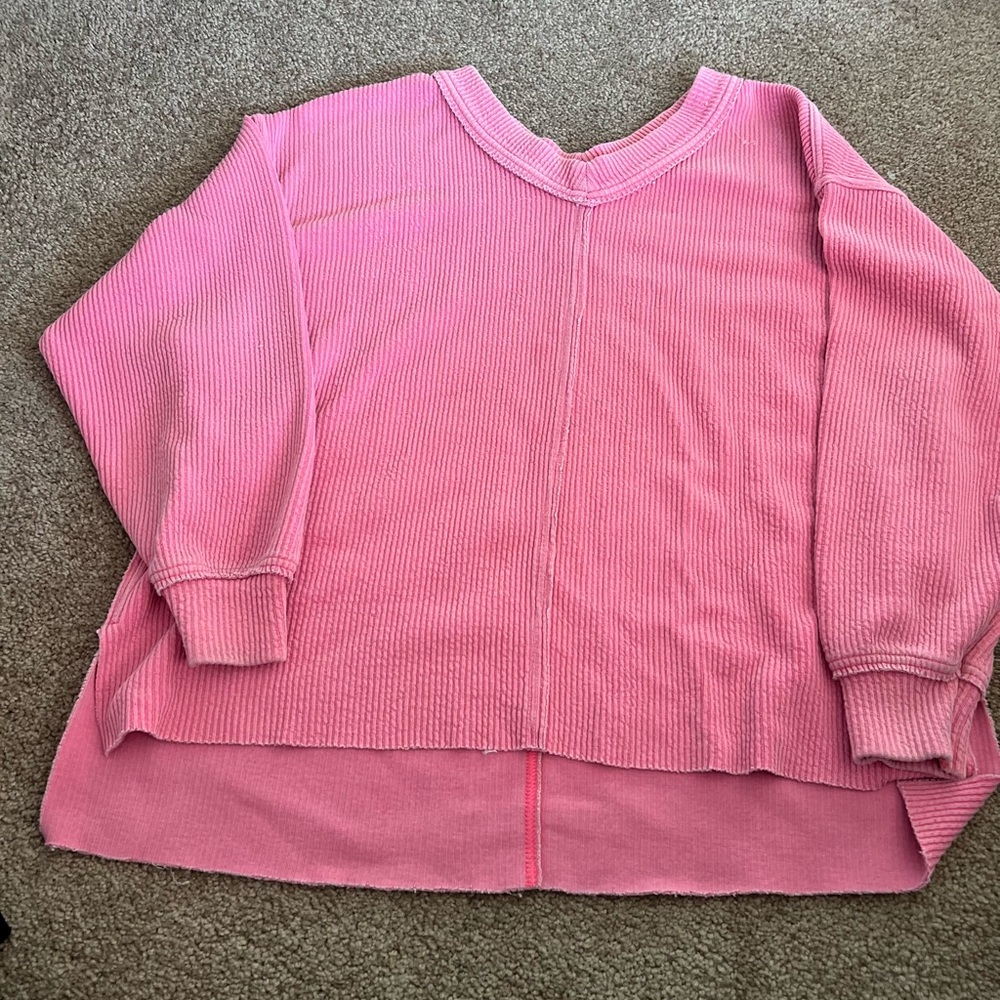 Aerie Pink Ribbed V-Neck Top